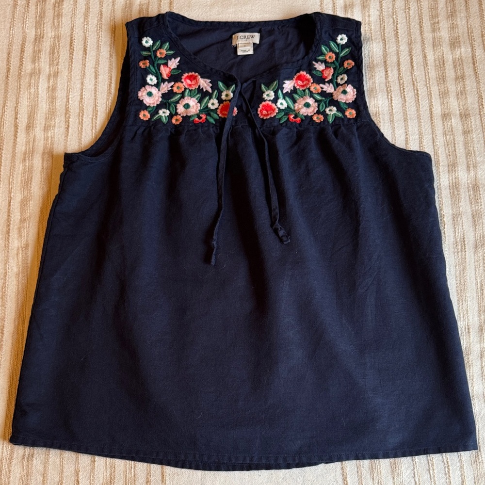J. Crew Navy Top with Floral Embroidery